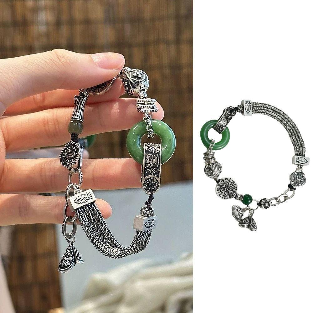 New Chinese Style Retro Beaded Bracelet Aesthetic Green Bangle Auspicious Occasions