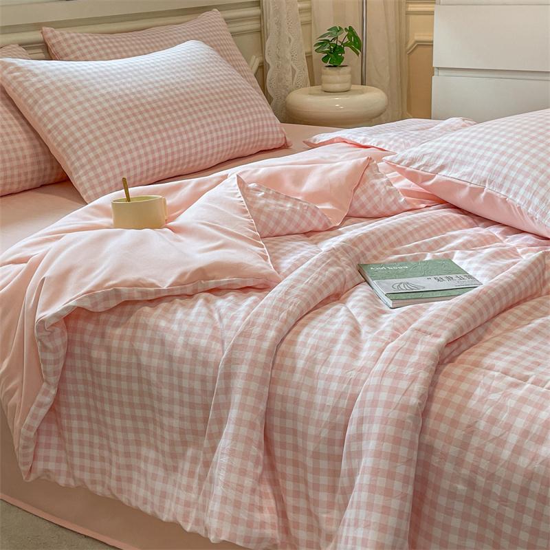 

Летнее хлопковое одеяло японской стирки, подходит для спальни, квартиры, простой и модный стиль, одинарное, двуспальное 150/180/200 см 180x220cm розовый