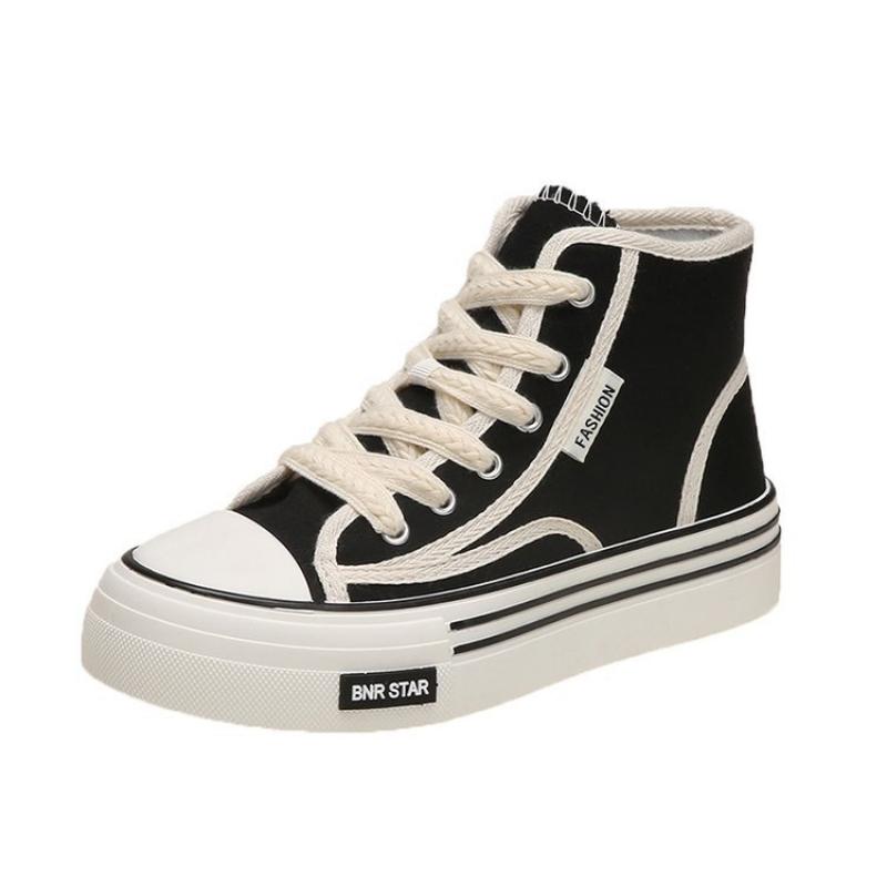 Spring, Summer, Autumn and Winter Women's Shoes Women's Sneakers Canvas Shoes Mid-cut Round Toe Lace-up Casual All-match Shoes