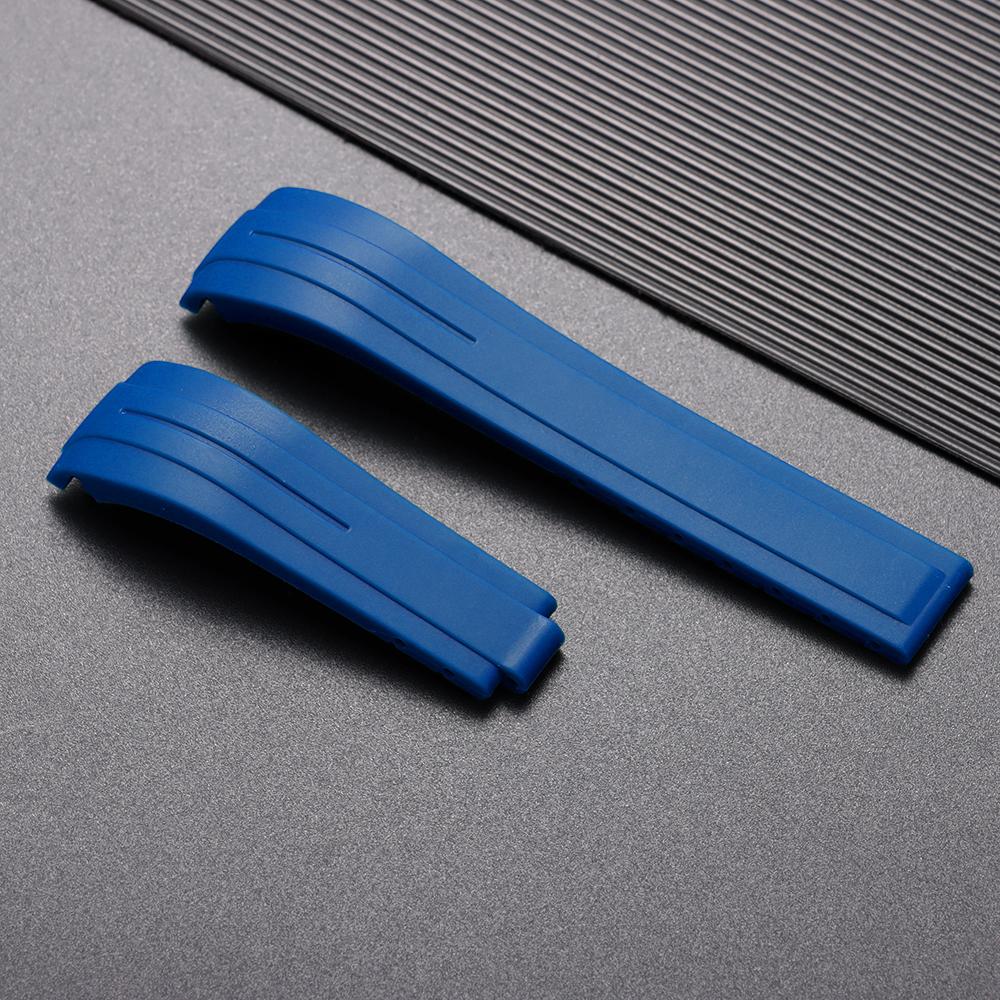 20 21 22mm Měkký silikonový řemínek Zakřivený gumový řemínek na hodinky pro Rolex Muži Ženy Sportovní náramek Skládací přezka Řemínek na zápěstí