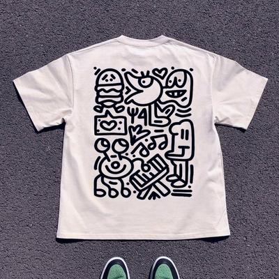 2025 Autumn Cotton Short Sleeve T-Shirts Fashion Cute Cartoon Print Round Neck Breathable for Oversized Casual Loose Unisex Top