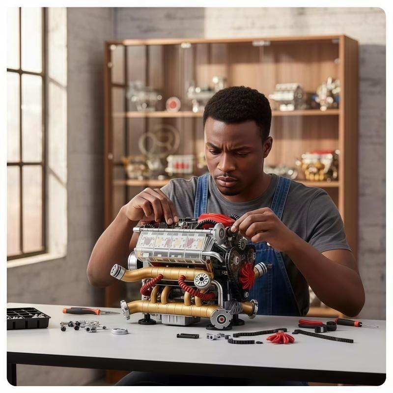 DIY V8 Engine Model Building Kit | Metal-Like Finish | Working Gear Drive | STEM Educational Toy | Desktop Decor Gift