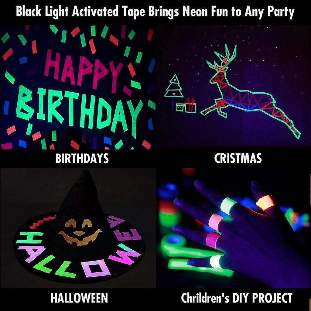 6 Colors Fluorescent UV Blacklight Glow In Dark Tape - Neno Gaffer Cloth Tape for Neno Party Decoration