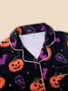 2025 Women's Long-Sleeve Pajama Set: Halloween Lapel Homewear for Spring & Autumn