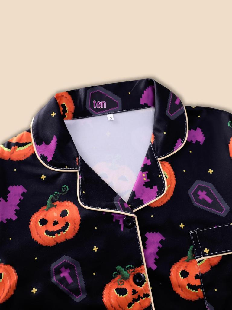2025 Women's Long-Sleeve Pajama Set: Halloween Lapel Homewear for Spring & Autumn