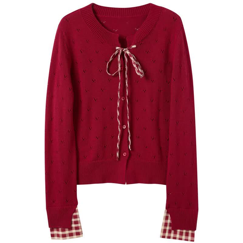 Women's Plaid Patchwork Knitted Cardigan Sweater