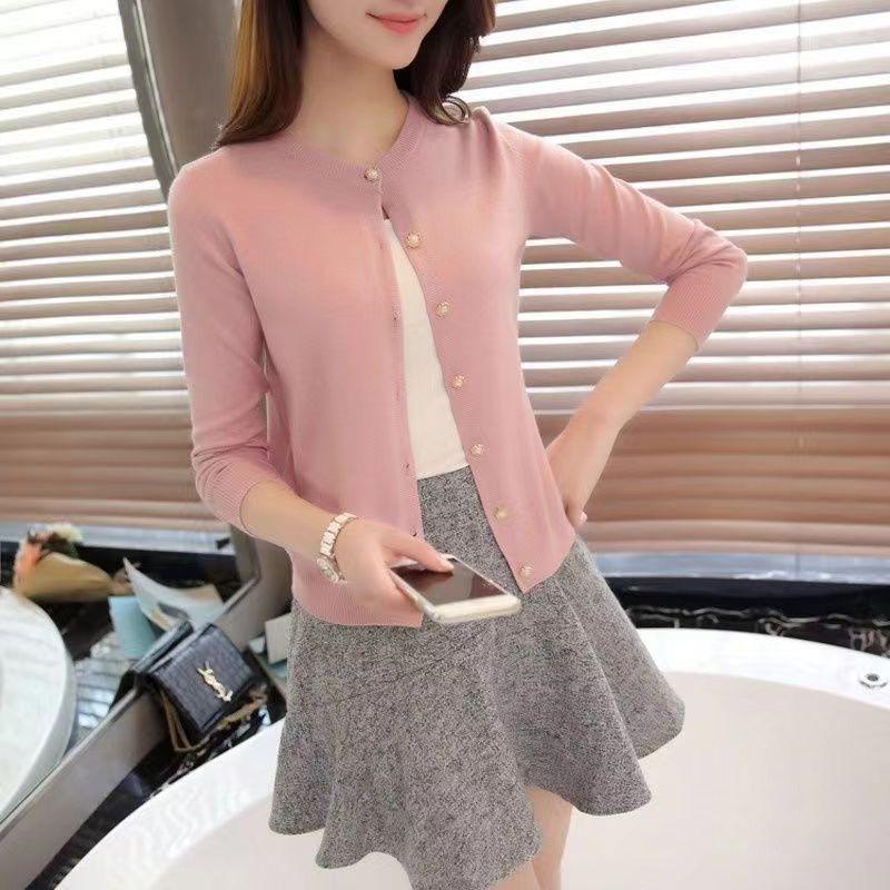 Autumn Winter Knitted Cardigan Women's Sweater Jacket 2025 Round Neck Long Sleeve Korean Version Thin Top Solid Color Casual Simple Outer Top Clothing