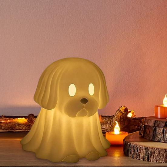 Halloween Ghost Dog Night Lamp Glowing Translucent Puppy Statue Figurine Holiday Party Home Office Bedroom Decorative Lamp Dog Lovers Gift