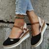 Sommer Damen Leinen Uni 6cm Keilsandalen Bohemian Handarbeit Damen Lässig Bequem Espadrilles Plateau Pumps Schuhe