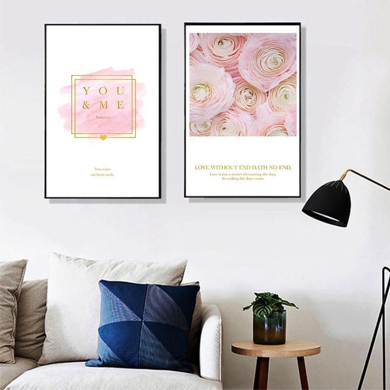 Nordic Pink Flowers Scandinavian Mural Modern Home Decor Living Room Decor