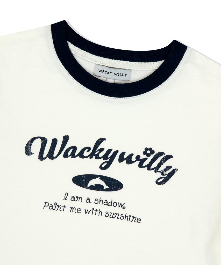 WACKY WILLY Women'S Print Ringer Short Sleeve T-Shirt Ivory