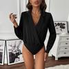 Women's Fashion Casual Solid Color Print Spring Autumn Long Sleeve POLO Neck Bodysuits