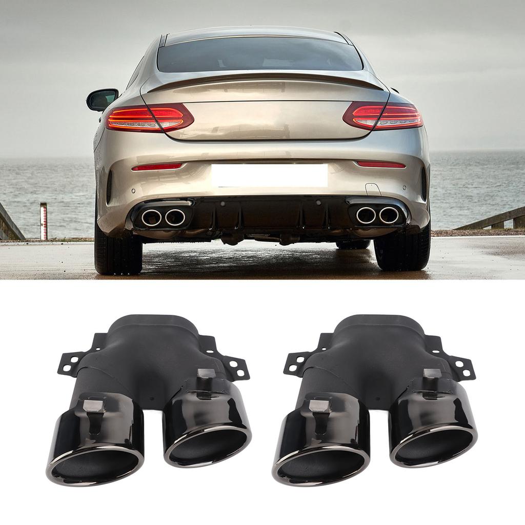 Vierfach Auspuffblenden Passend für AMG C43 W205 S205 C205 A205 Facelift 2019+(Schwarzes Chrom )