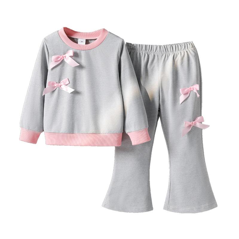 Girls' Toddler Outfit Children's Clothing Autumn New Korean Version 3D Bow Long Sleeve Sweatshirt Casual Long Pants