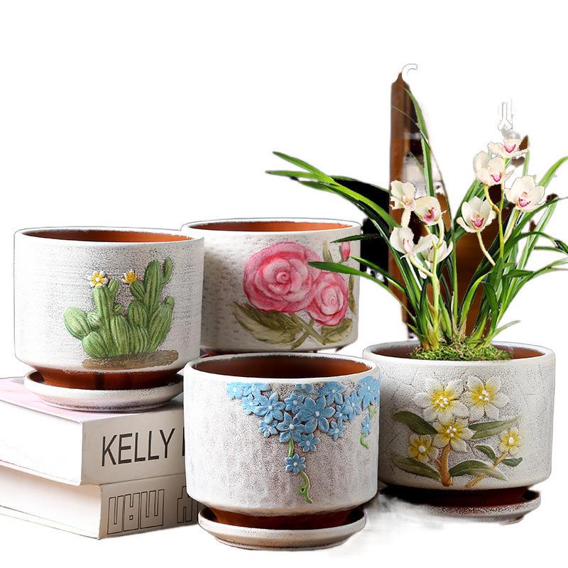 Simple Creative Ceramic Hanging Flower Pot with Tray - Large/Extra Large for Succulents and Green Pothos