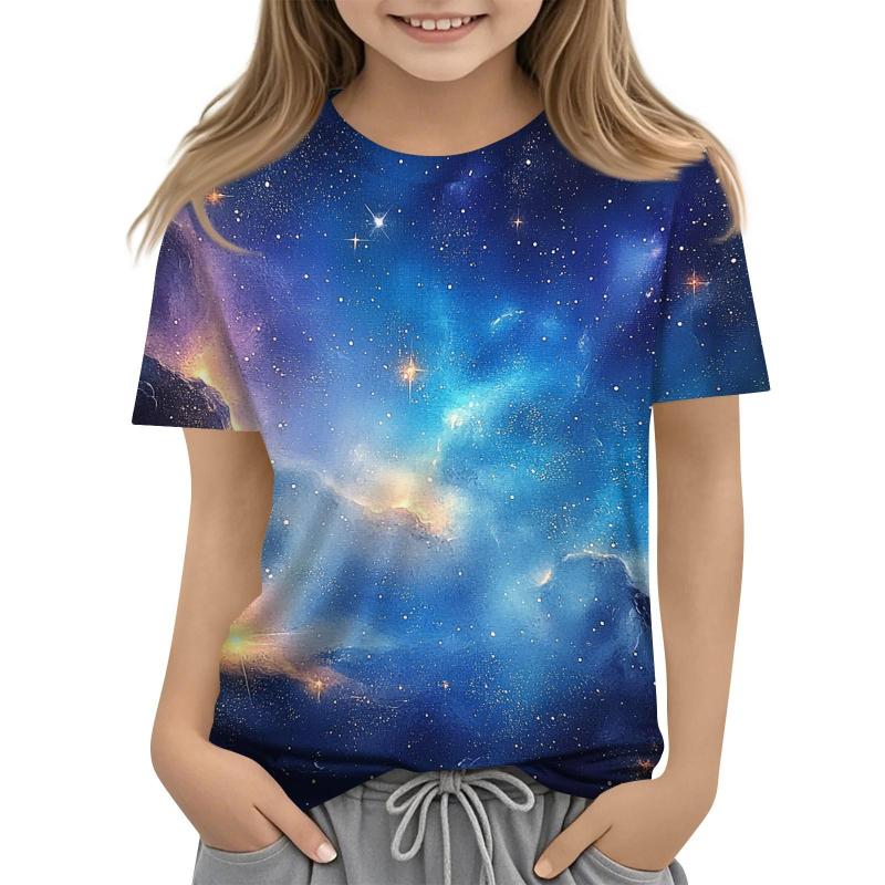 Children's Starry Sky Printed Multi Color T-shirts Girls Fashion Soft Comfortable T-shirt