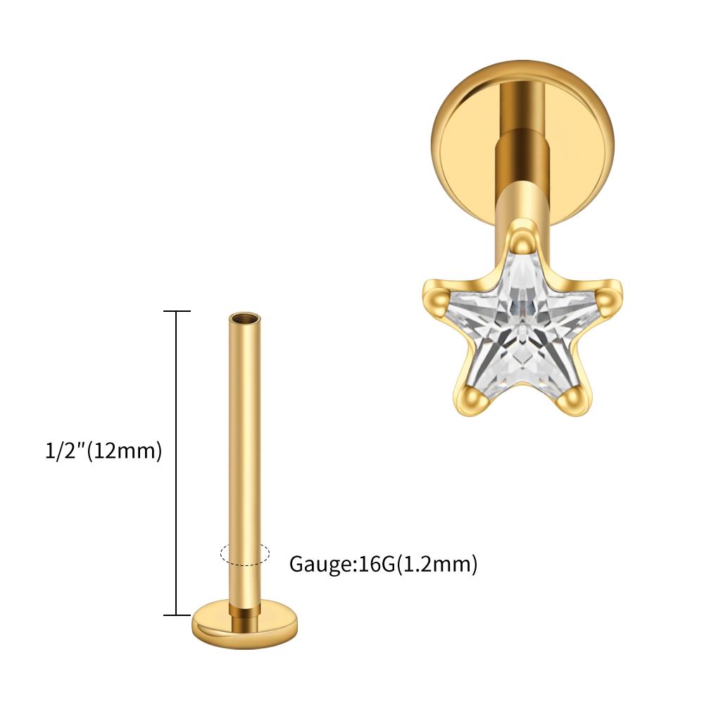 Right Grand ASTM F136 Titanium Star CZ Cartilage Earring 16G Dainty Star Flat Back Stud Tragus Conch Helix Nose Labret Piercing