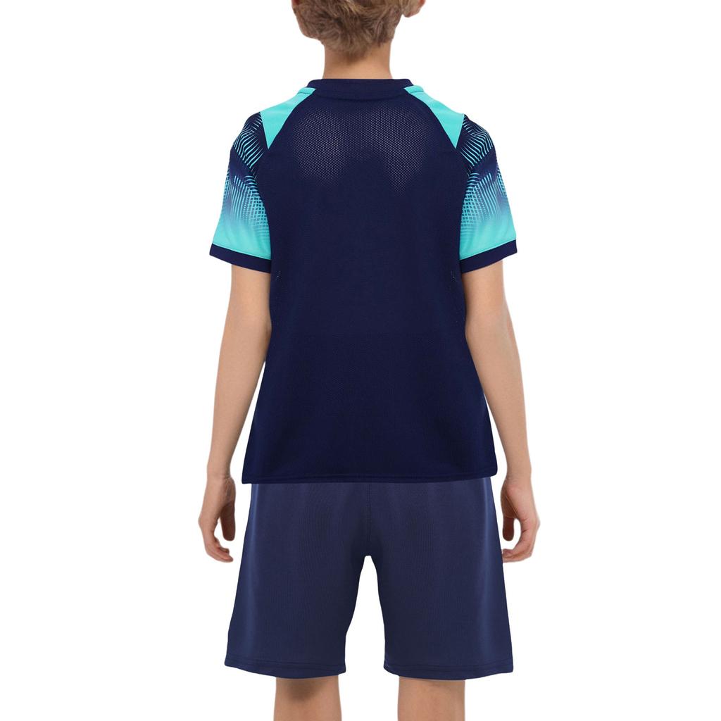 Children‘s Football Training Outfit V-Neck Short Sleeve Patterned T-Shirt and Elastic Waistband Drawstring Shorts for Athletic Practice