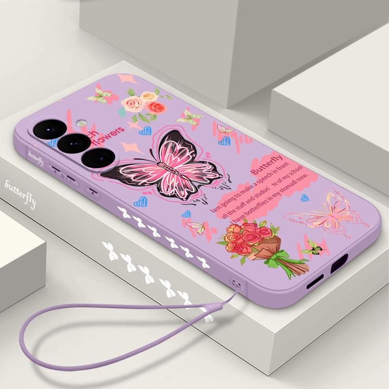 Kolorowe Etui z Wzorem Motyla Dla Samsung Galaxy S26 S25 Ultra S24 S23 S22 Plus S21 FE A15 A16 A17 A35 A36 A54 A55 A56 5G Miękki Pokrowiec