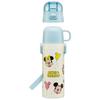 Skater Children's Water Bottle, 2-Way, 470ml (Direct Drinking) or 430ml (Cup Drinking), Disney Mickey & Friends Balloon Design, Stainless Steel, Insul