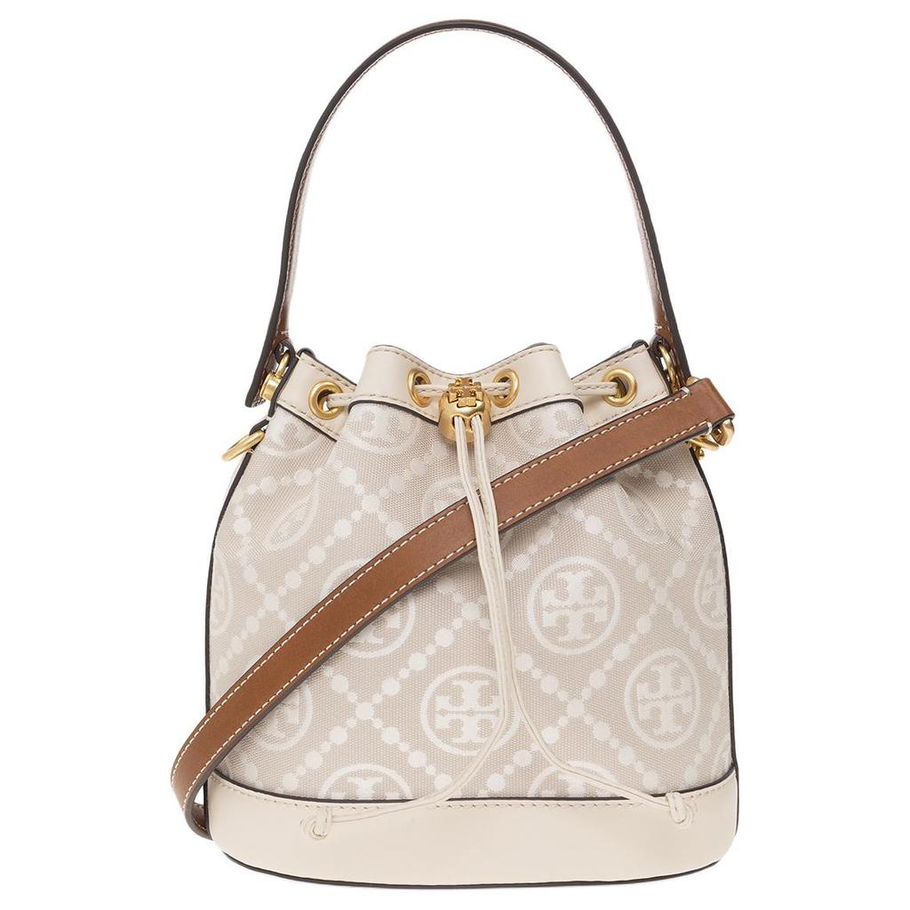Tory Burch T Monogram Stepp-Kordelzug-Beutel mit abnehmbarem Schultergurt Damen Taschen Mandel-Weiß 150492-254
