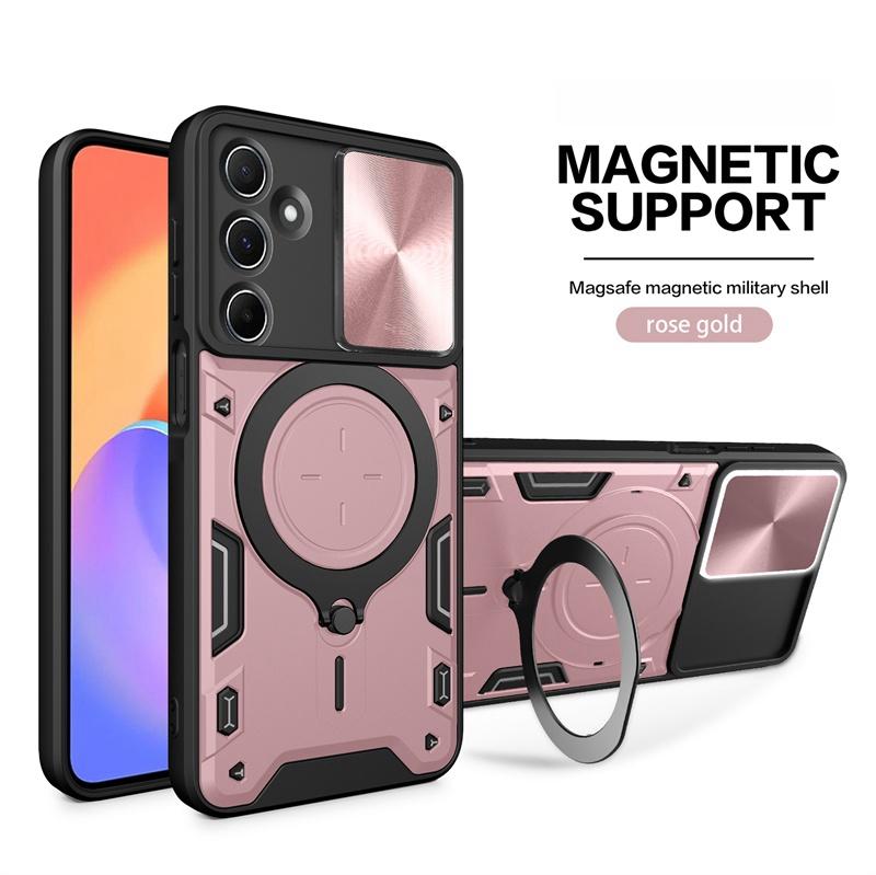 For Ssmsung Galaxy M15 M35 M55 5G Case Slide Lens Protect Armor Phone Case For Samsung M 15 35 55 Magnetic Ring Stand Back Cover