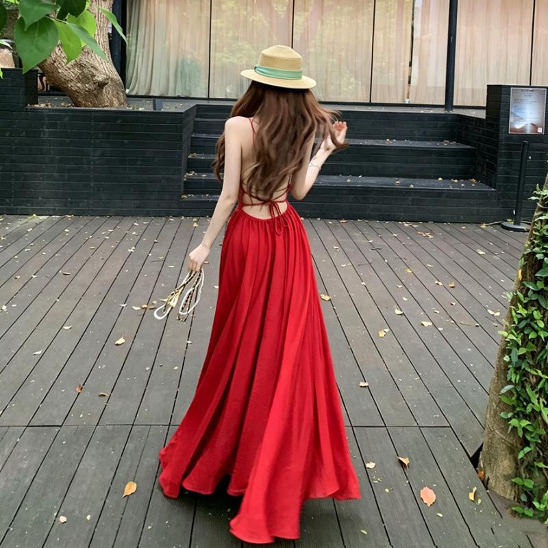 French suspender tube top strap halter pendulum fairy temperament long dress vacation dress summer