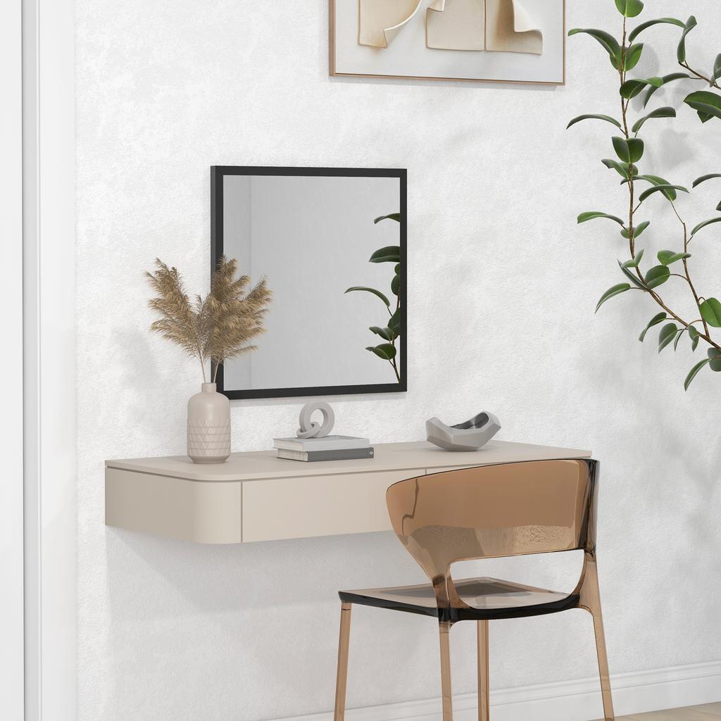 Square Wall Mirror 50 X 50 Cm Black Wooden Frame Ideal For Bathroom Living Room Or Bedroom
