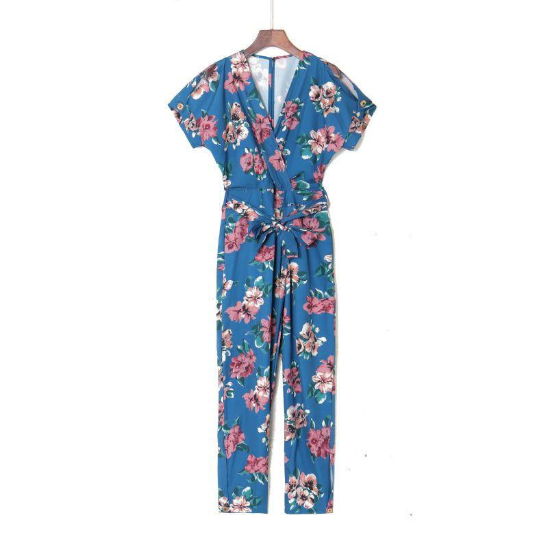 

Летняя женская одежда 2023 года, модный стиль, ретро-принт, сексуальный глубокий V-образный вырез, открытая спина, рукава «летучая мышь», высокая талия, комбинезон на шнуровке Print S