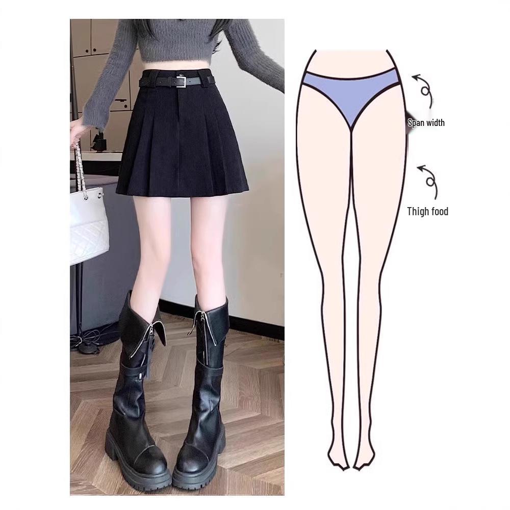 Ladies' High-Waist Corduroy A-Line Skirt – Autumn/Winter 2024 Collection, Slimming Petite Pleated Design