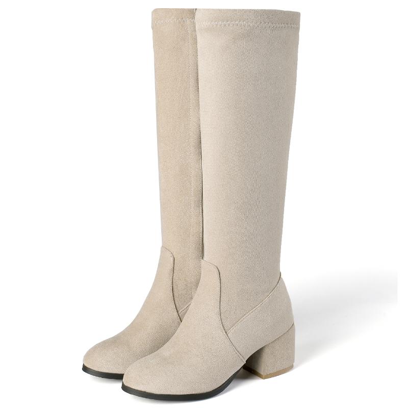 Mada Ilgaauliai Batai 2024 Žiema Užtrauktukas Elegantiški Moteriški Aukštakulniai Batai Juodi Smėlio spalvos Elastingas Zomšas Ilgi Aukšti Batai Moterims Ruduo