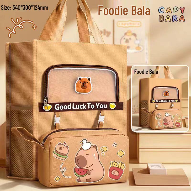 Capybara Canvas Backpack for Elementary & Middle School Students - Student Book Tote & Tutoring Bag