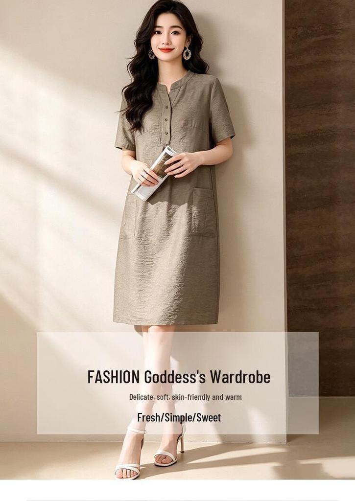 D.F.DEAR Women's V-neck Mid-length A-line Dress