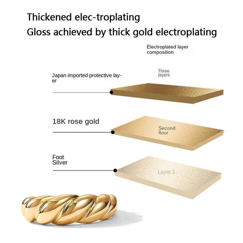 18K Gold Plated Stainless Steel Twist Bread Design Ring Croissant Adjustable Rings for Women Thick Stacking Band Couple Jewelry