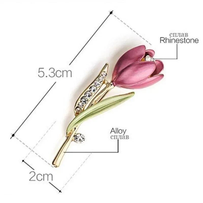 Women Summer Fashion Tulip Rhinestone Flower Brooch Pin Crystal Jewelry Clothes Accessories Brooche Gift Wedding Pins Decoration