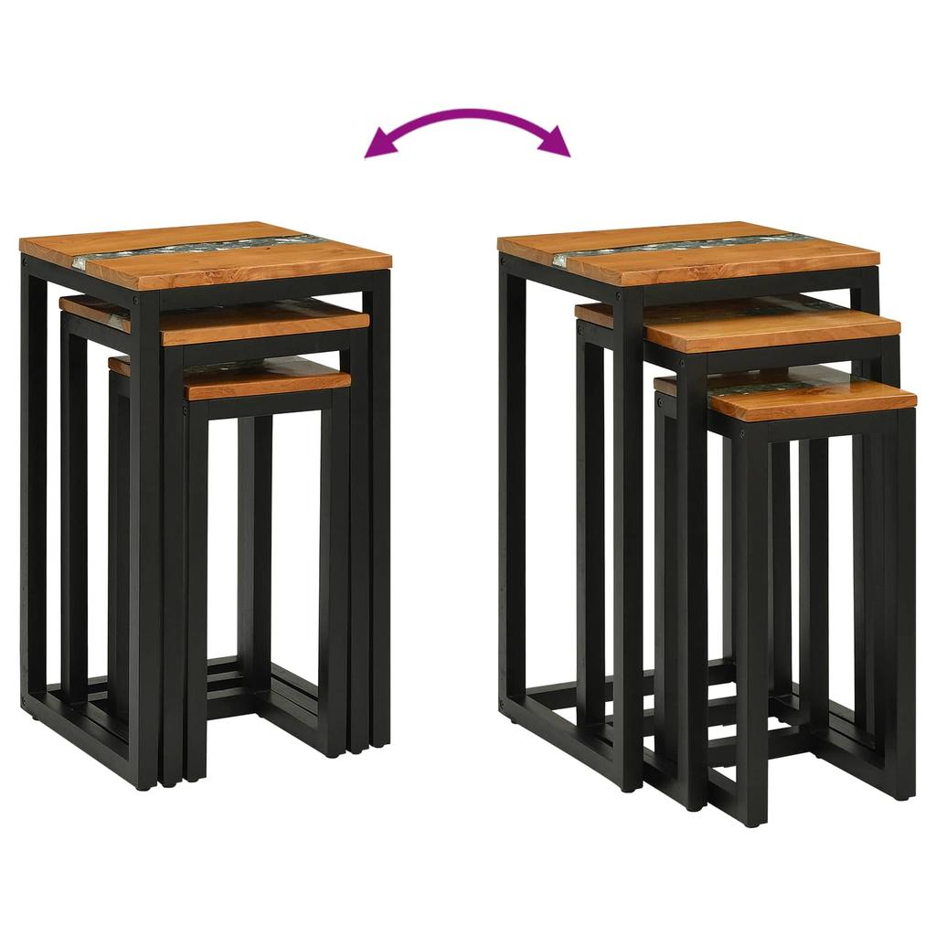 Nesting Table Set 3 Pcs Brown Solid Teak Wood