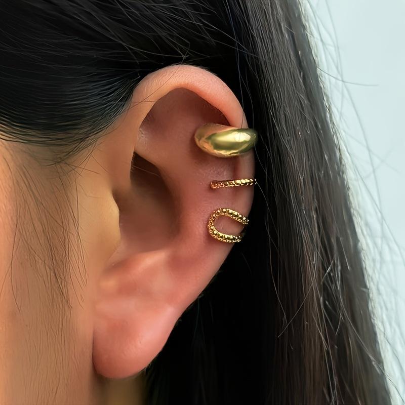 European and American hot-selling simple line diamond-encrusted earbone clip personalized double-layer u-shaped earless earclip earrings 1-piece set