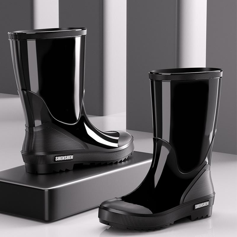 Water Shoes Fashion Rain Shoes Men's Waterproof Medium Tube Rain Boots Thick Sole Outdoor Car Wash Fishing Labor Insurance PVC Rubber Shoes
