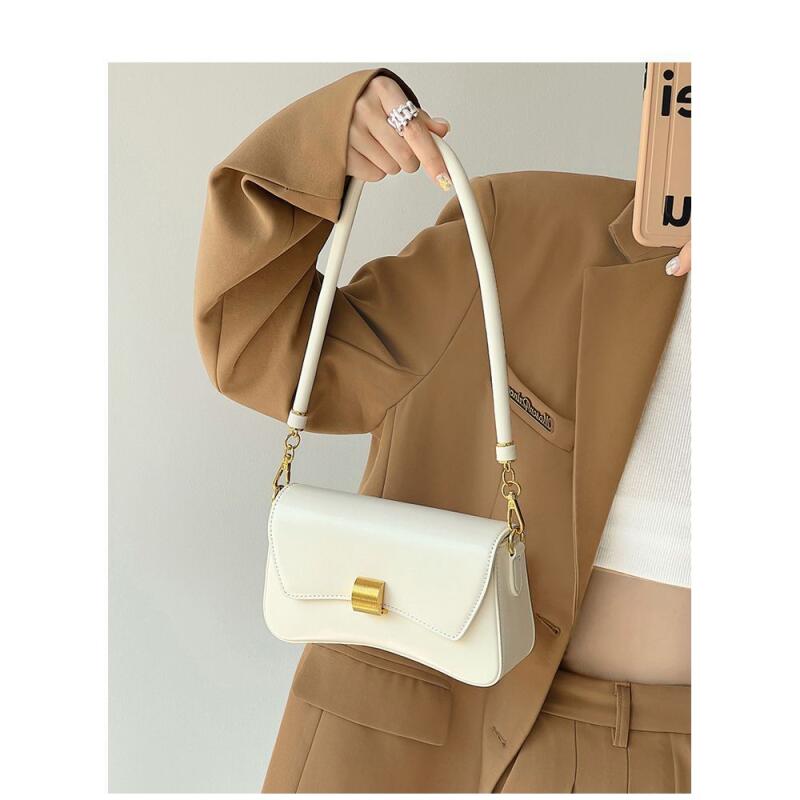 New Black Crossbody Bags for Women Simple PU Leather Shoulder Bags Casual White Flap Small Handbags Luxury Underarm Bags