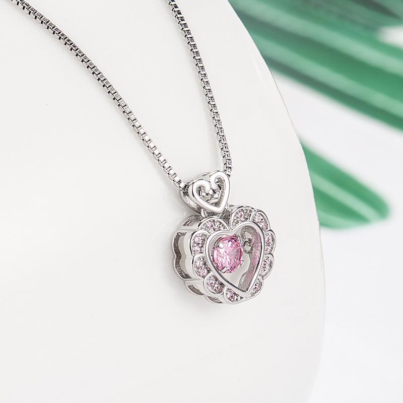 Heartbeat Zircon Necklace: Women's Love Heart Pendant, Pink Zircon, Beating Heart Design - Perfect Christmas Gift for Girlfriend