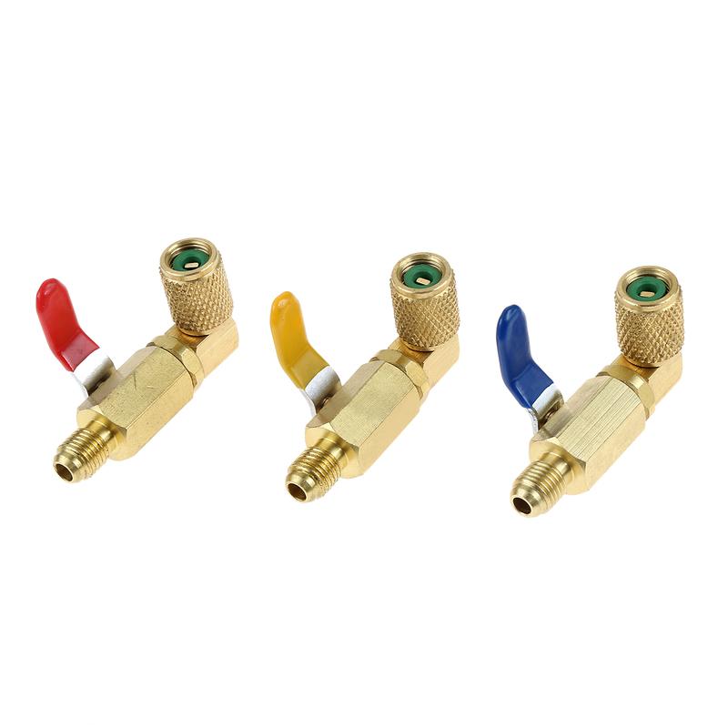 3Pcs Air Conditioner Ball Valve,AC Refrigerant 1/4inch SAE 90 Degree Shut-Off Valves for HVAC R134A R12 R22 R502 Charging Hoses