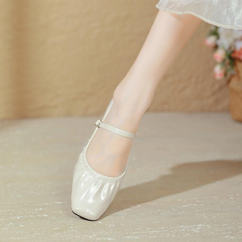 Korean Grandma Shoes Niche Wrinkled Square Toe Women's Shoes Thick Heel Mary Jane Shoes Casual Shallow Mouth Single Shoes