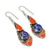Lapis Lazuli Red Coral Earrings Bahamas Gift Tibetan Nepali Jewelry 2.3" NE 5557