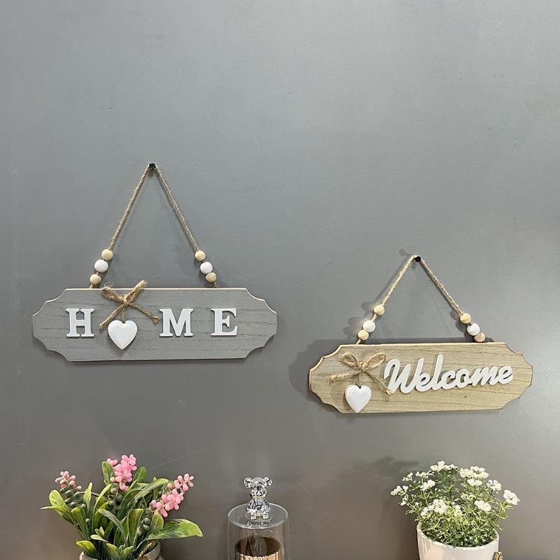 1Pc Wooden Door Sign Welcome Hang Up Welcome Guests In Front of The Door Home Decoration Sign Bow Creative Hang Up