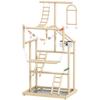 95 cm Wooden Bird Playground with Ladders, Chain Toy, Stainless Steel Cups and Tray, Bird Cage Accessories, Natural