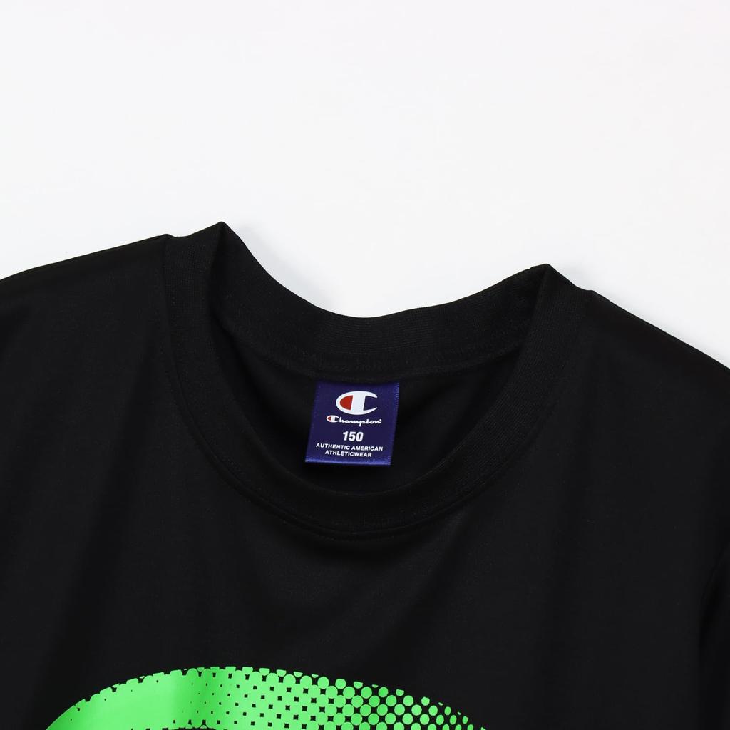 Champion Short Sleeve Crew Neck Quick Graphic Logo Shorts Basic Size 130 Kids' T-Shirt, Drying, Print, T-Shirt & Set, Sports, CK-ZSW02, Black,