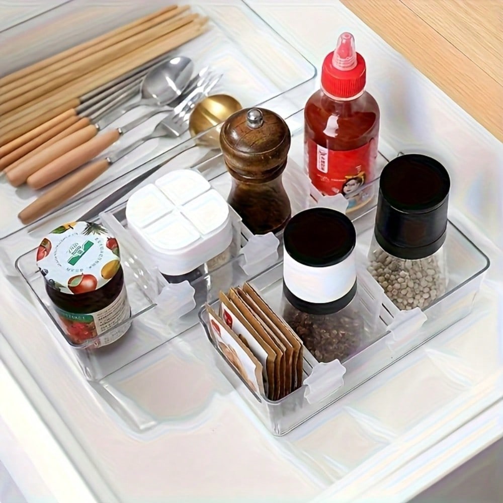 1pcs Adjustable Refrigerator Freezer Organizer - Expandable Bottled Beverage, Sauce Dispenser / Maximize Space Utilization