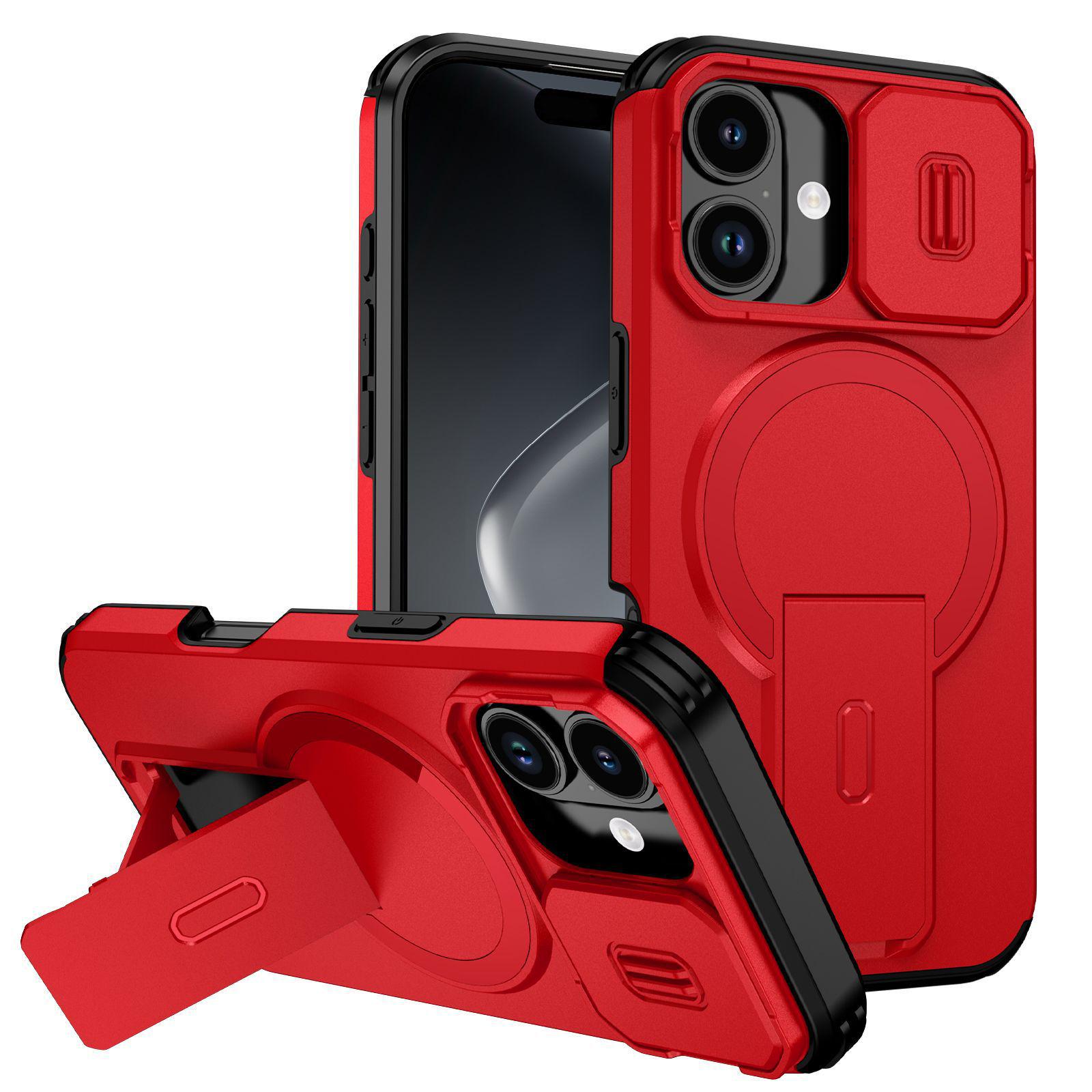 iPhone 17 Pro Max Drop-proof Magnetic Stand Case with Push-out Window iPhone 16 Pro красный