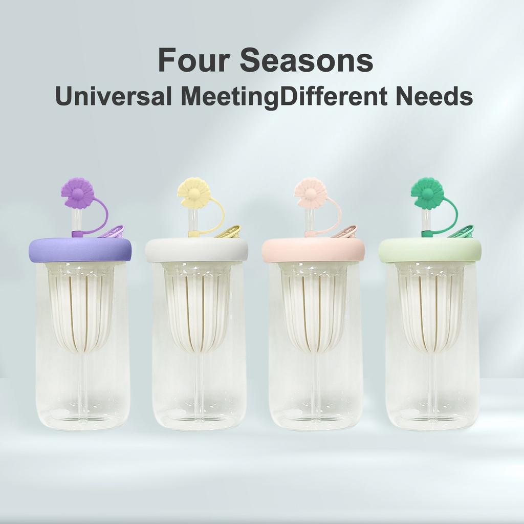 Creative Cold Brew Cup Flower Tea Cup High Value Glass Straw Cup Promotional Gift Cup Transparent Glass