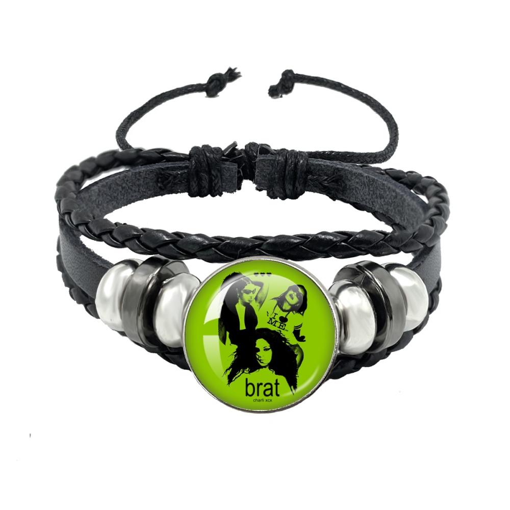 Album BRAT Charli XCX Kreatives Schwarzes Seil Knopf Glas Cabochon Lederarmband Schmuck Charme Fans Geschenk